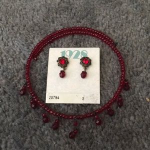 Ruby red pierced earrings With matching choker